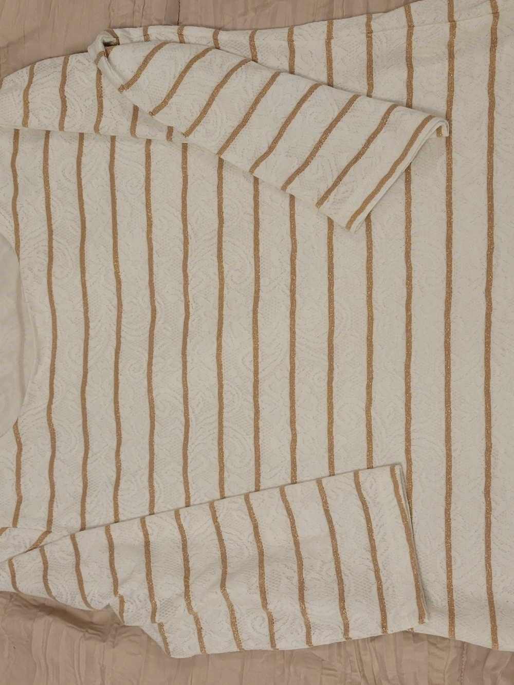 Chicos Cream & Tan Striped Women's Shirt Size 1